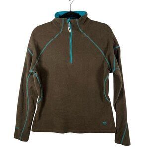 MOUNTAIN HARDWARE 1/4-Zip Pullover Fleece Shirt Women's Sz L Brown Blue Polartec
